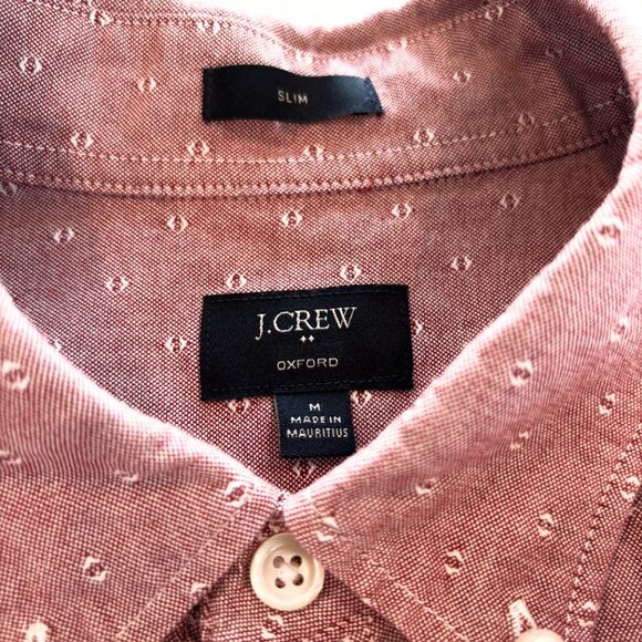 Medium J Crew Slim Oxford Light Red Dot Pattern Pocket 100% Cotton Button Down - Picture 4 of 11